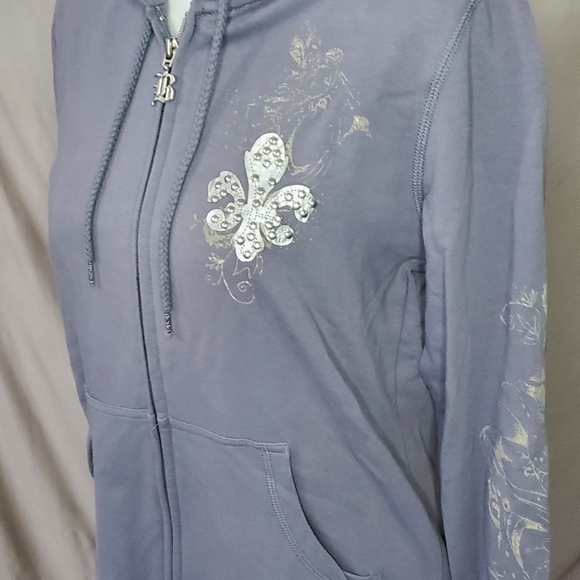 BCBG fleur de lis Bling Hoodie blue purple large - Picture 3 of 5